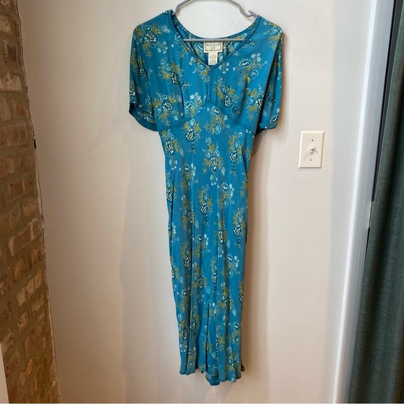 Vintage Floral Blue midi Dress size s but fits like medium - Picture 2 of 8